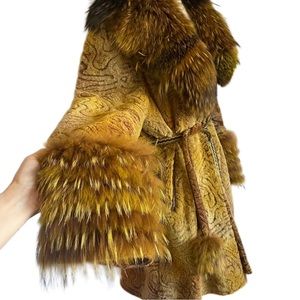 RARE vtg 1970s 100% lamb skin & Racoon Penny Lane Yellow fur coat festival